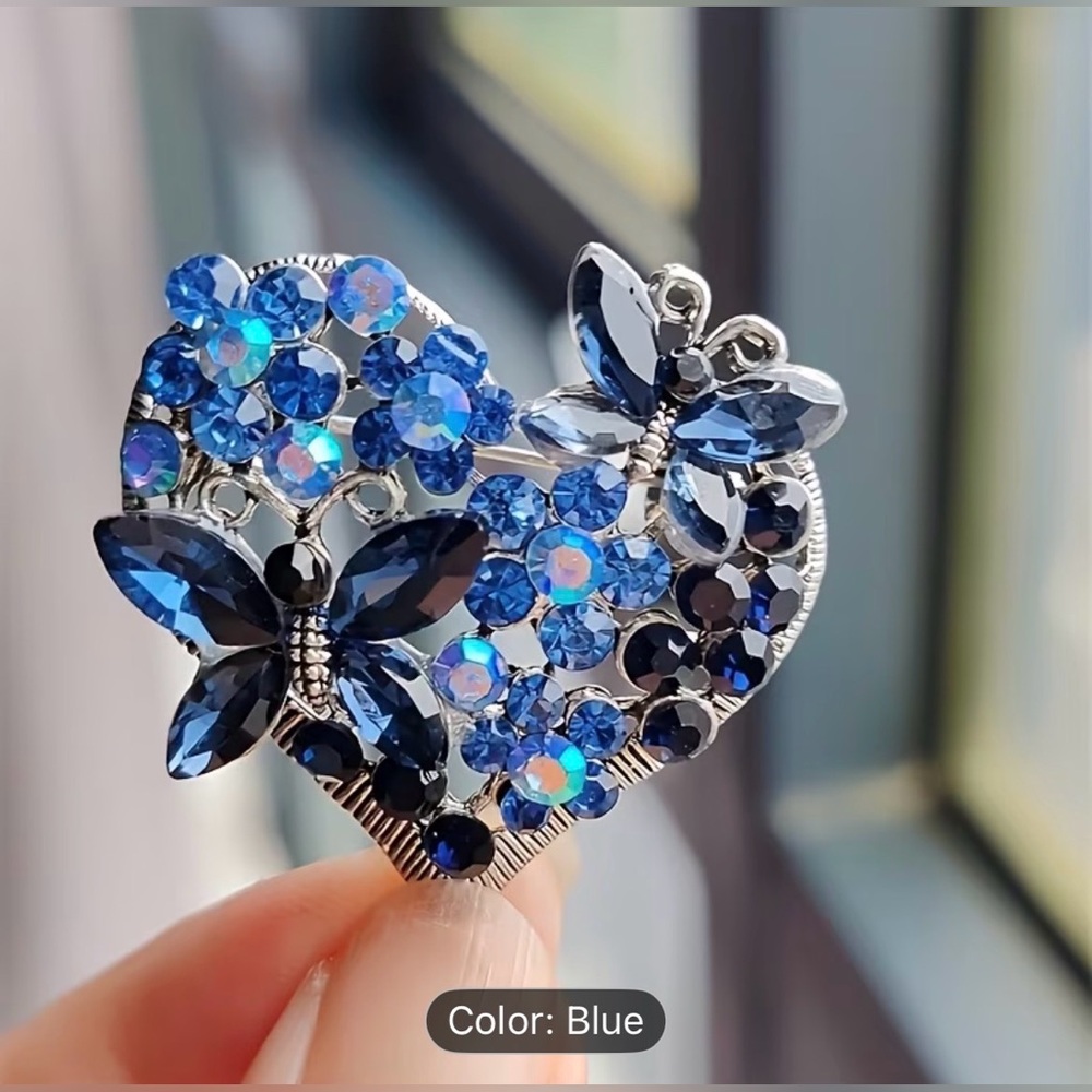 Blue Butterfly Heart Shaped Brooch Pin with Silver Tone Hardware NWT - Picture 2 of 3
